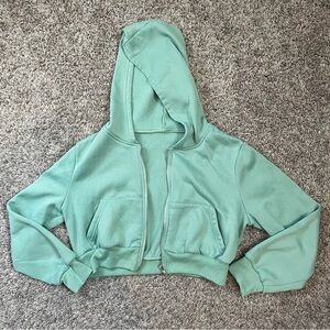 SHEIN Light Mint Green Fleece Cropped Hoodie Jacket